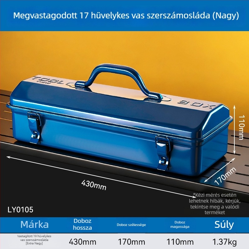 Fém szerszámtároló doboz flip-top fedéllel, ipari minőségű, vastagított vasból, háztartási használatra