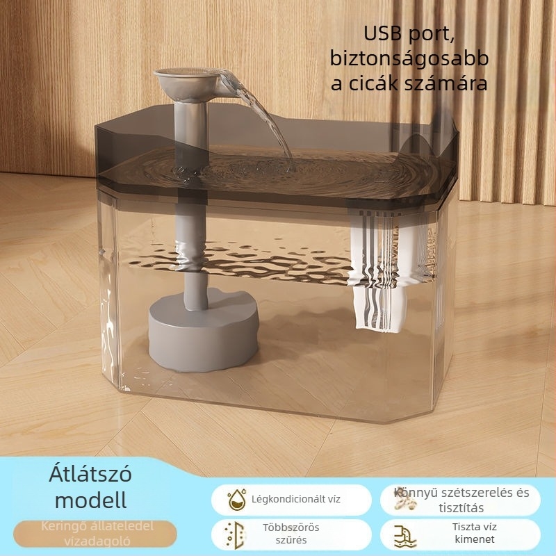 Macska vízforrás USB – automatikus keringés, levehető kialakítás, macska ivóedény, alkalmazás nélküli