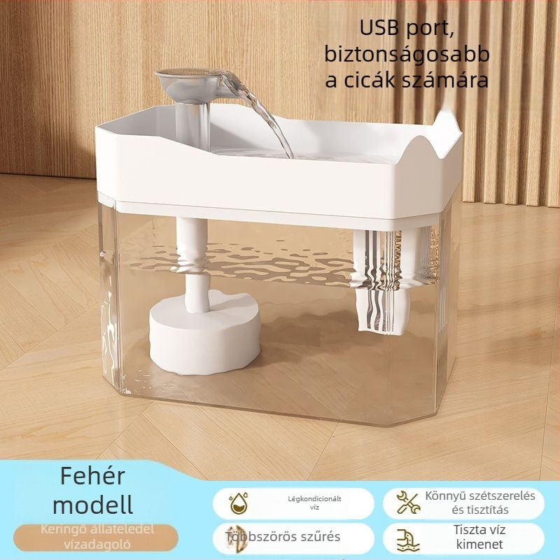 Macska vízforrás USB – automatikus keringés, levehető kialakítás, macska ivóedény, alkalmazás nélküli