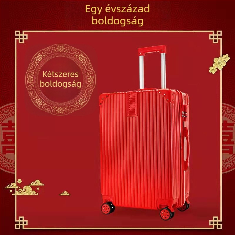 Unisex menyasszonyi bőrönd ABS-PC anyagból, cipzáras nyitás, univerzális kerekek, hagyományos kombinációs zár, súly 2,8 kg