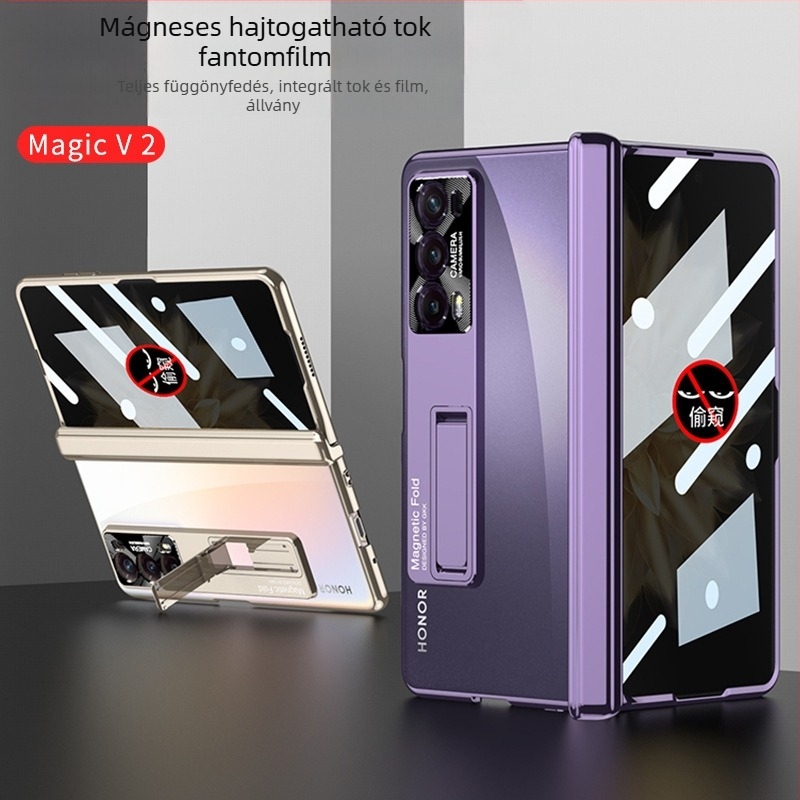 Honor MagicV2 integrált tok beépített képernyővédő fóliával, átlátszó összecsukható mágneses csuklópánttal, PC burkolat, ütésálló