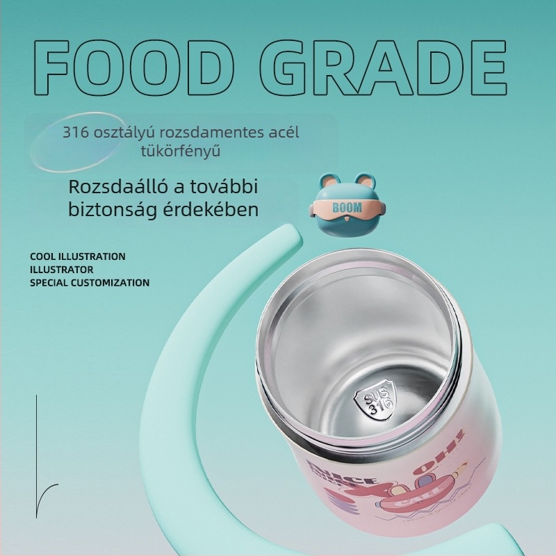Szigetelt pohár kettős szívószállal és hajlított fedéllel (belső 316 rozsdamentes acél; külső 201 rozsdamentes acél; hőszigetelés 6–12 óra)