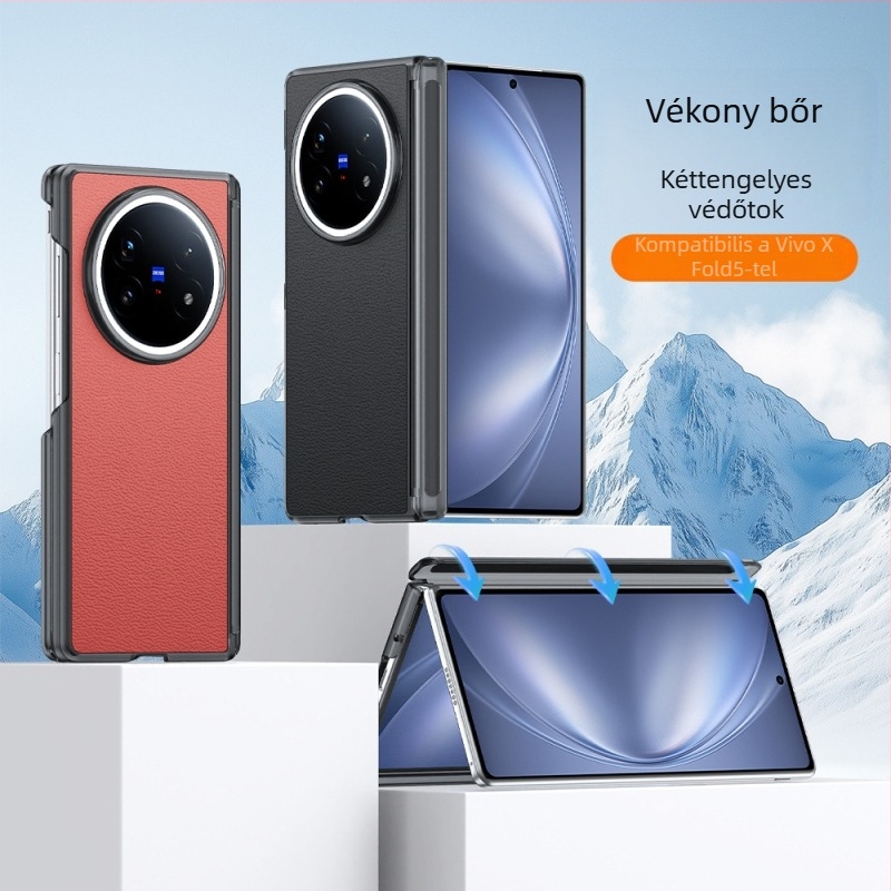 Vivo X Fold5 hátlapi tok mágneses központi tengelyű, dupla csuklós, műbőr, ütésálló, anti-ujjlenyomat