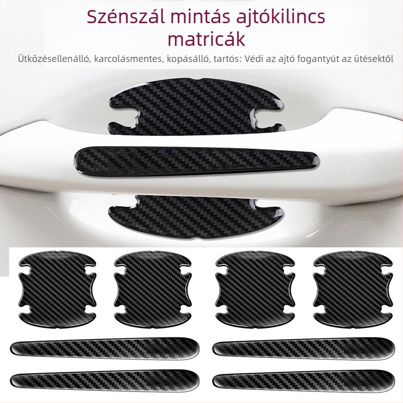 Szénszálas védő matrica az autó ajtókilincseihez – ragasztásos telepítés, szénszálas hatás, minta 11, testreszabható