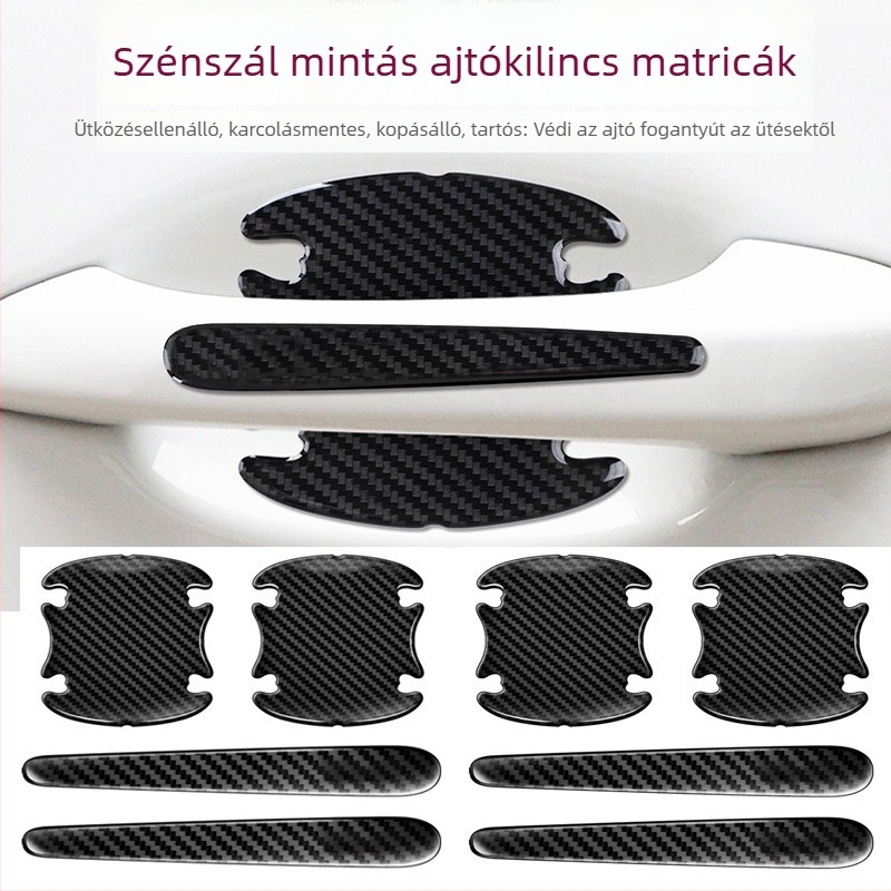 Szénszálas védő matrica az autó ajtókilincseihez – ragasztásos telepítés, szénszálas hatás, minta 11, testreszabható