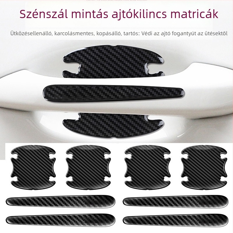 Szénszálas védő matrica az autó ajtókilincseihez – ragasztásos telepítés, szénszálas hatás, minta 11, testreszabható