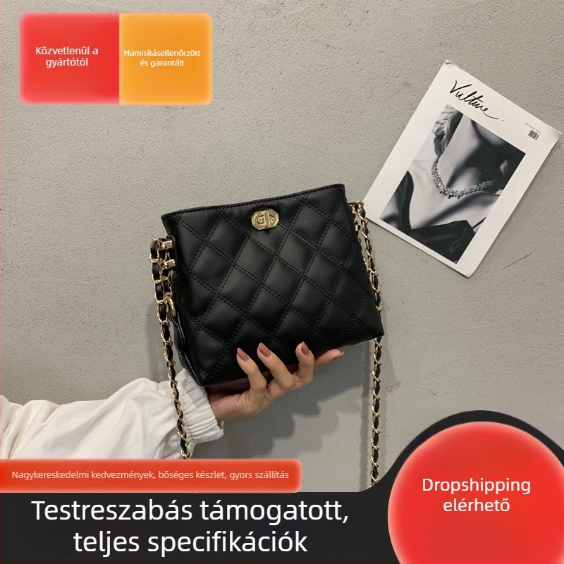 Női PU bőr crossbody táska, bucket bag stílus, függőleges négyzet alak, belső cipzáras zseb, zárás latch