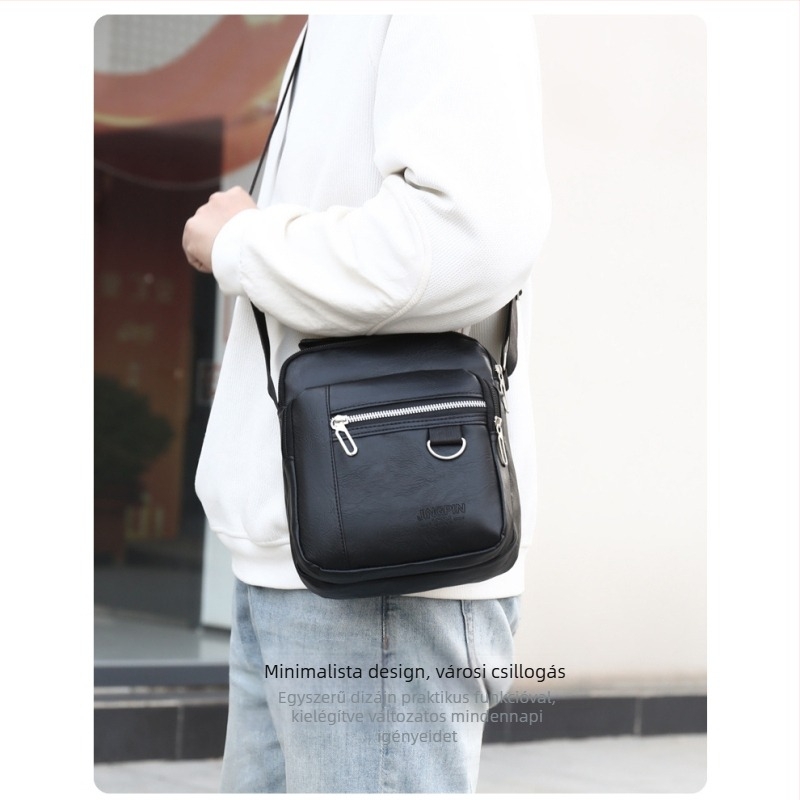 Férfi keresztpántos oldaltáska, utcai stílus (vízálló, nagy kapacitás, több rekesz, PU anyag, 8 hüvelykes laptop fér el)