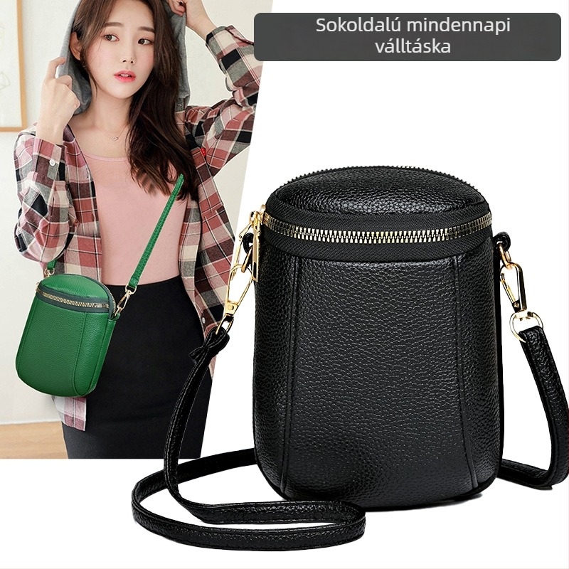 Kerek formájú crossbody telefontáska érmezsebbel, PU anyag, cipzáras záródás, uniszex, utcai stílus