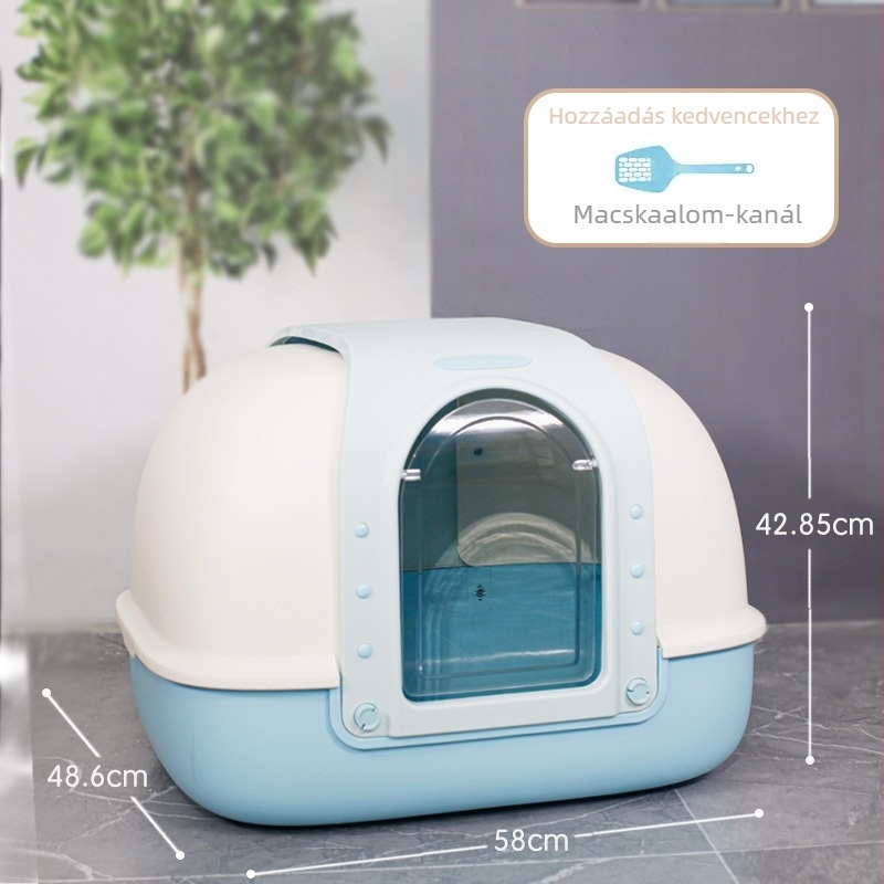 Makar macskaalomtál, teljesen zárt, fröccsenés elleni kialakítás, dupla fedél, PP anyag