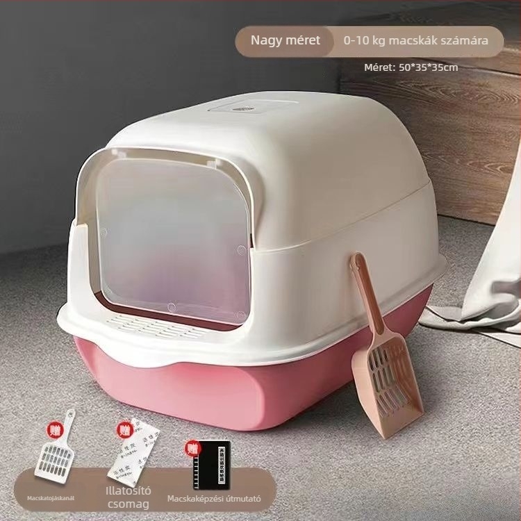PVC macska WC, teljesen zárt, fröcsenés elleni, szagtalanító, összecsukható felső fiókos dizájn