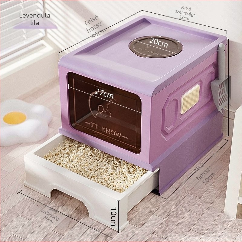 PVC macska WC, teljesen zárt, fröcsenés elleni, szagtalanító, összecsukható felső fiókos dizájn