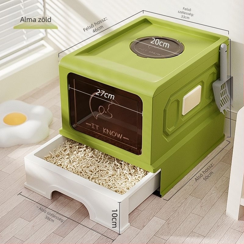 PVC macska WC, teljesen zárt, fröcsenés elleni, szagtalanító, összecsukható felső fiókos dizájn