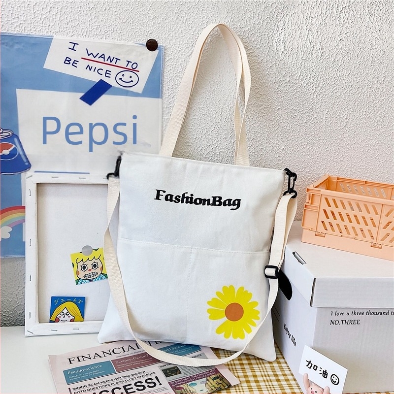 Canvas női tote táska – függőleges négyszögletes forma, cipzáras zárás, poliészter bélés, három vállpánt, friss és édes stílus