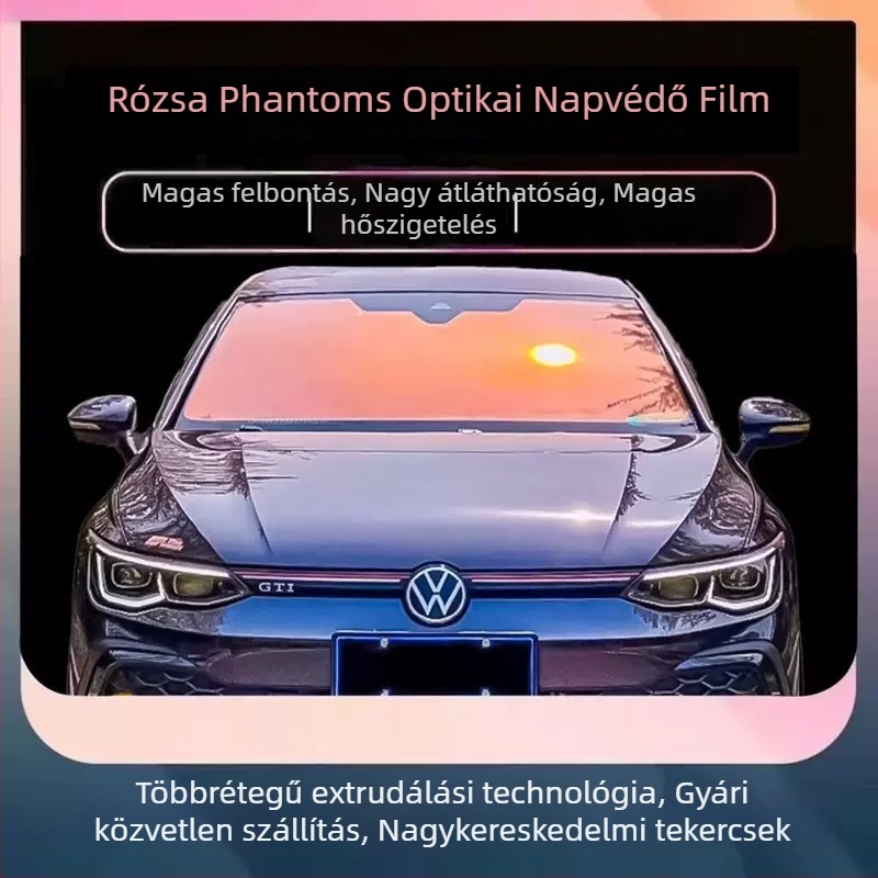 Autóablakokra szoláris fólia, PET optikai minőségű alappal, 60-80%-os átlátszatosság, 99% UV-védelem, 99% hőszigetelés
