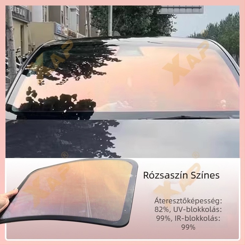 Autóablakokra szoláris fólia, PET optikai minőségű alappal, 60-80%-os átlátszatosság, 99% UV-védelem, 99% hőszigetelés