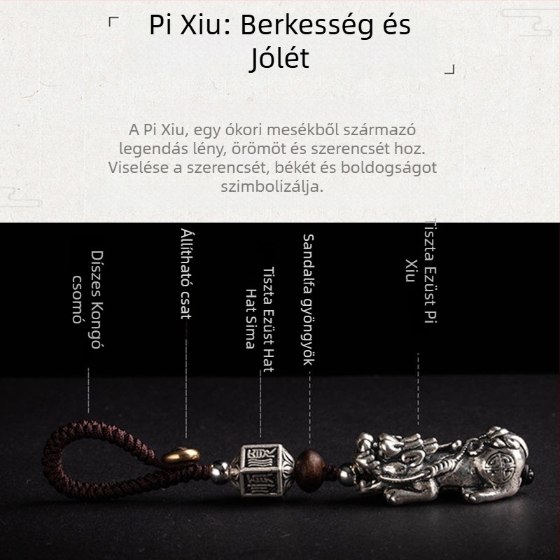 Pixiu kulcstartó - S999 tiszta ezüst, vintage stílus, autókulcs medál és táskadísz