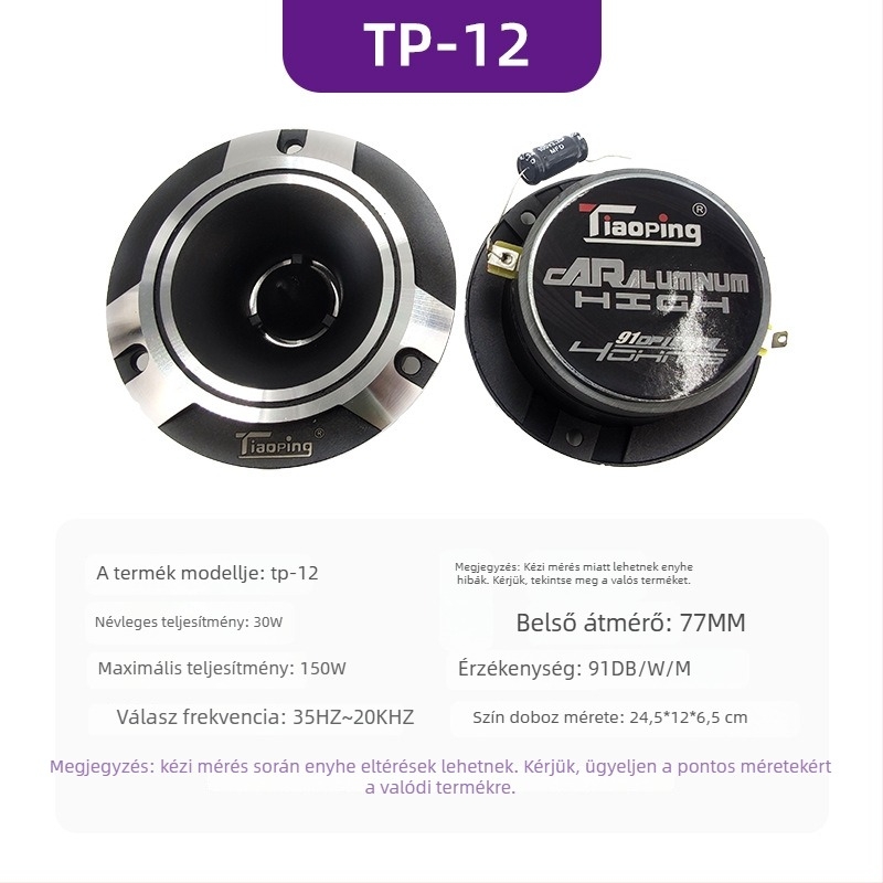 Autóban használt alumínium tweeter, GTTP-11–GTTP-15, 4 Ω, 150 W, 35 Hz–20 kHz
