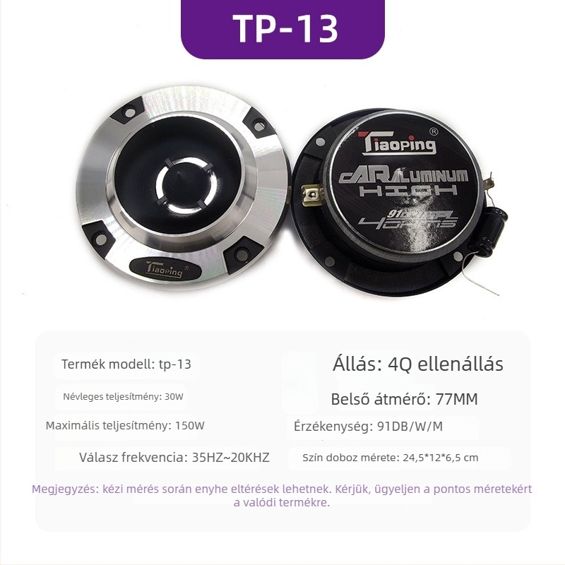 Autóban használt alumínium tweeter, GTTP-11–GTTP-15, 4 Ω, 150 W, 35 Hz–20 kHz