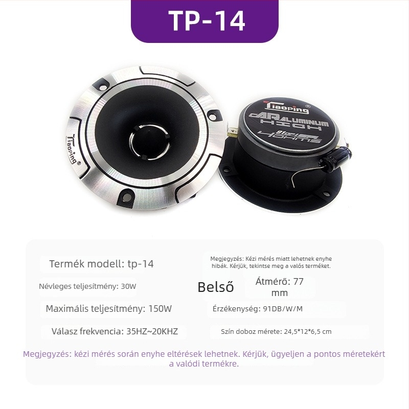 Autóban használt alumínium tweeter, GTTP-11–GTTP-15, 4 Ω, 150 W, 35 Hz–20 kHz