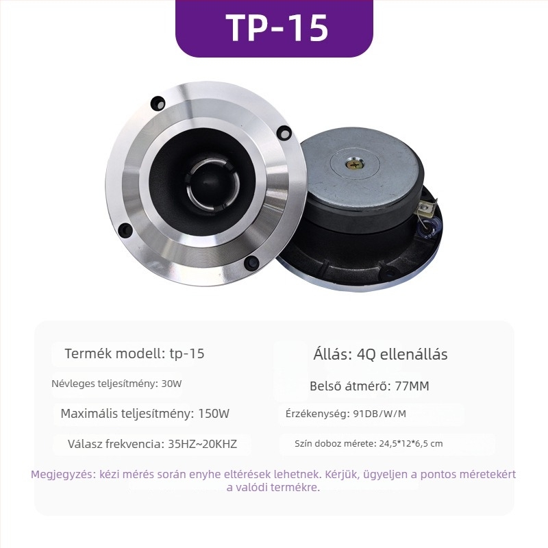 Autóban használt alumínium tweeter, GTTP-11–GTTP-15, 4 Ω, 150 W, 35 Hz–20 kHz
