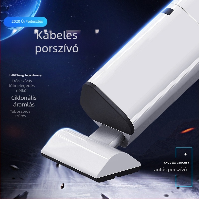 Hordozható autó porszívó, vezeték nélküli, 120W, 9000Pa szívóerő, sterilizálás és világítás
