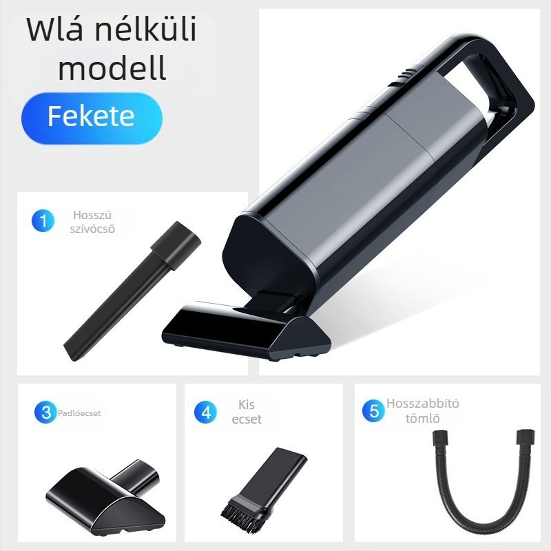 Hordozható autó porszívó, vezeték nélküli, 120W, 9000Pa szívóerő, sterilizálás és világítás