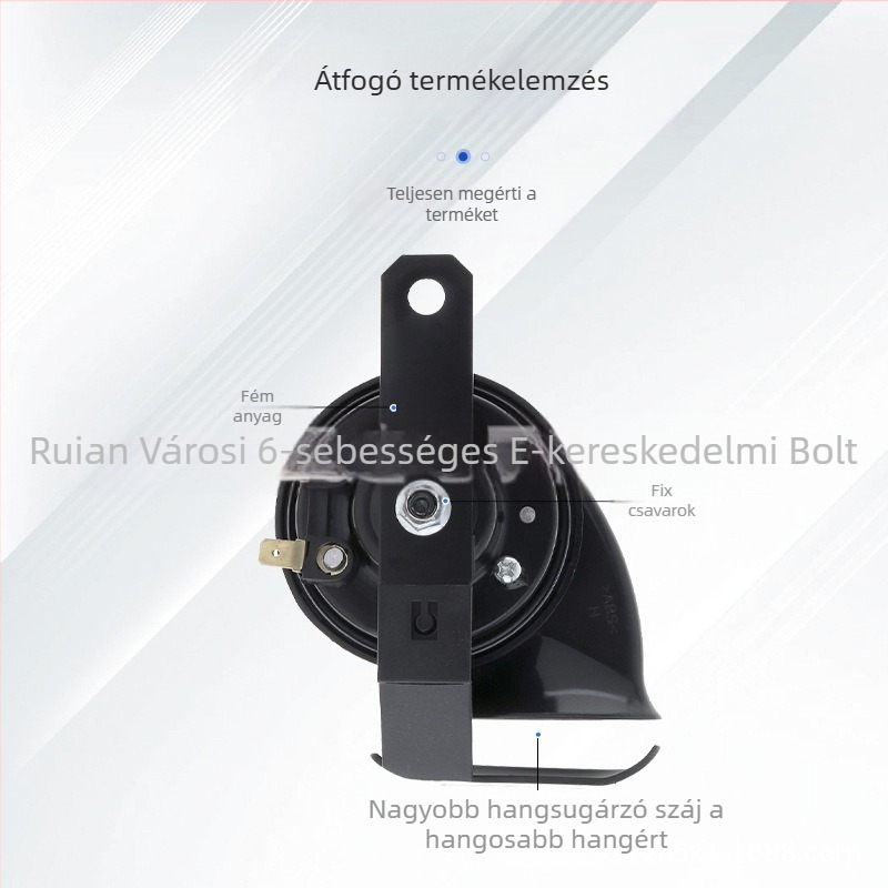 Autó snail horn, zárt snail horn modell, 12/24V, 30W, 5 Ω, 105–115 dB, -40–80°C