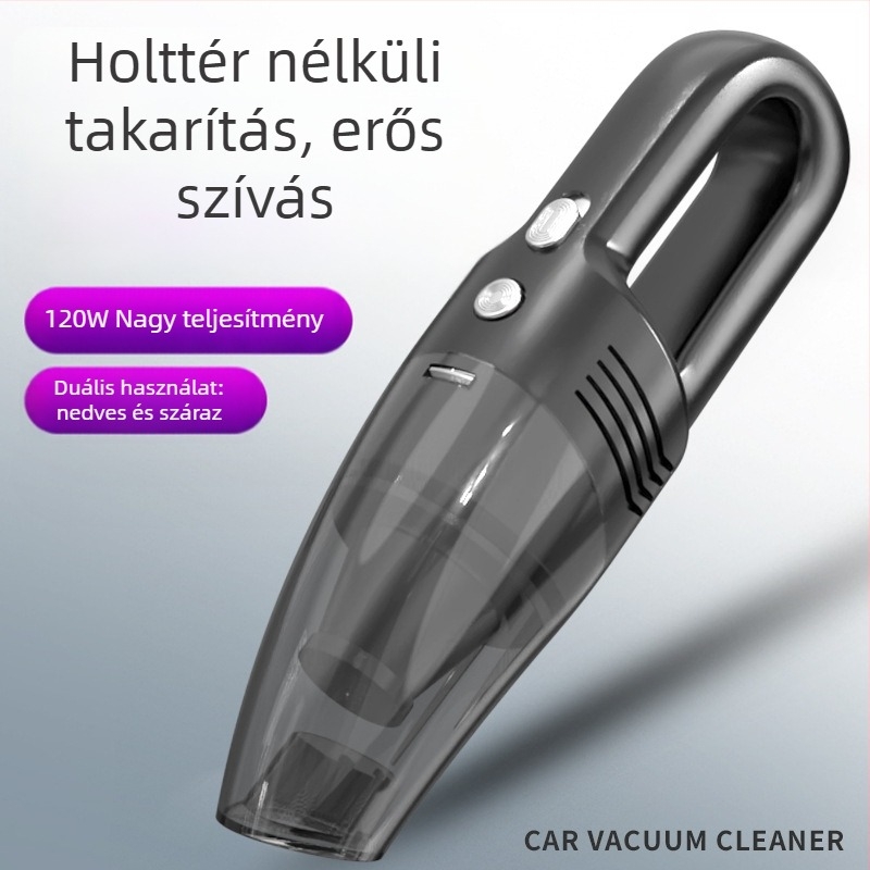 Kézi, vezeték nélküli autó porszívó, 4500Pa szívóerő, 60W, 7.4V/12V, 300 cm töltőkábel