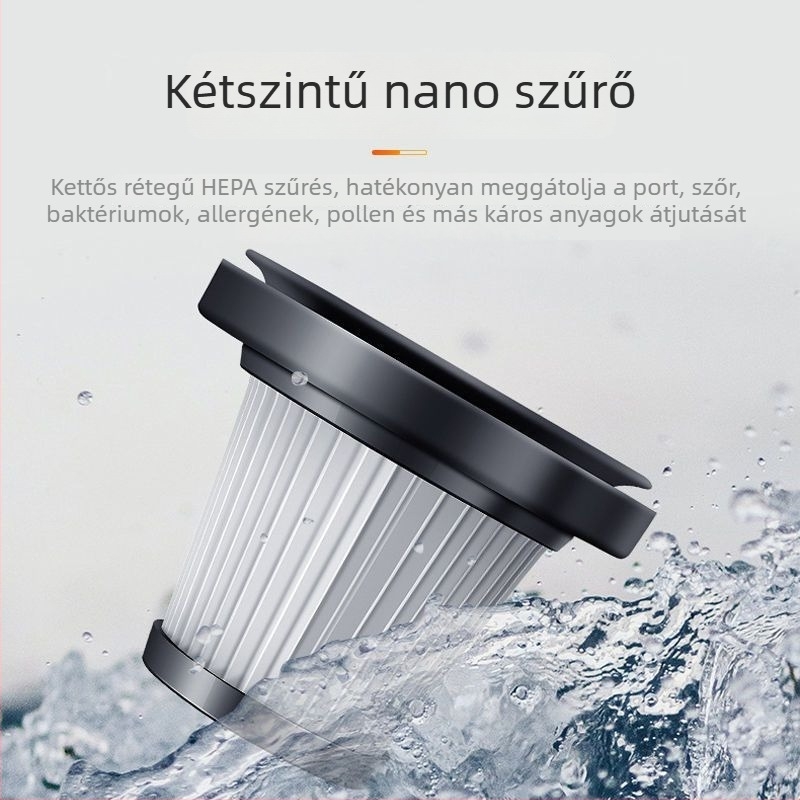 Autóba való kézi porszívó, 12V-os cigarettagyújtóval táplálva, 90W, 20000 Pa szívás, gumiabroncsnyomás mérés