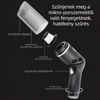 Autó belső porszívó — nagy teljesítményű, erős szívóerővel (9V, 75W, 4500Pa, újratölthető)