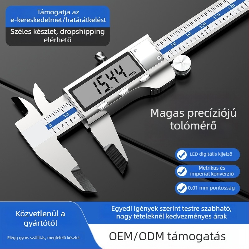 Digitális tolómérő elektronikus kijelzővel, rozsdamentes acélból, 0.01 mm pontosság, professzionális kivitel