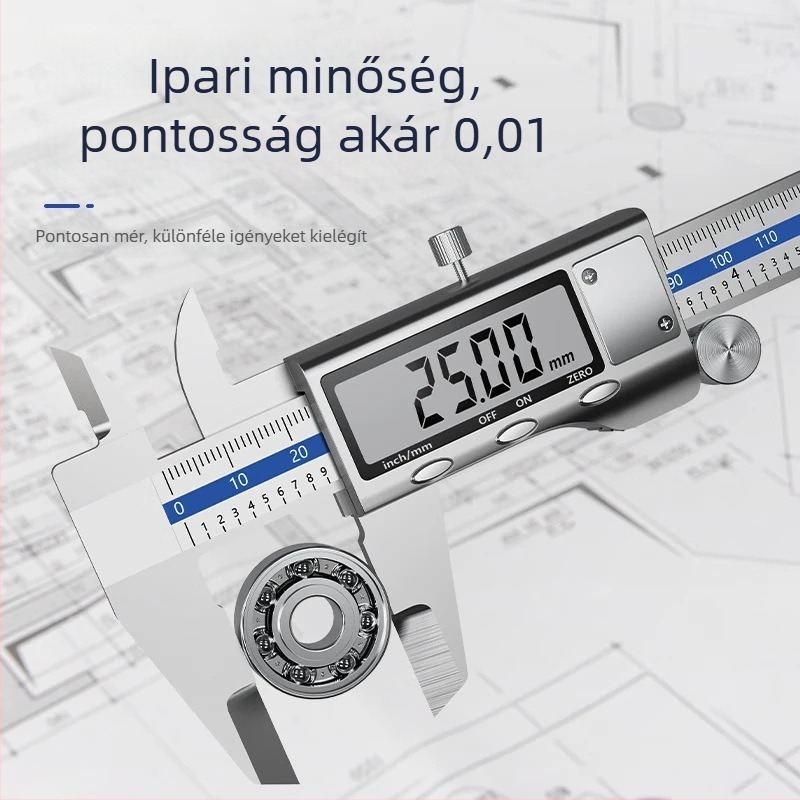 Digitális tolómérő elektronikus kijelzővel, rozsdamentes acélból, 0.01 mm pontosság, professzionális kivitel