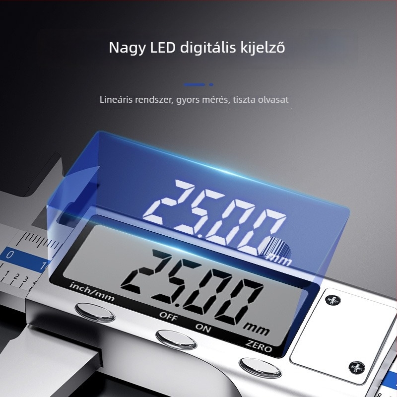Digitális tolómérő elektronikus kijelzővel, rozsdamentes acélból, 0.01 mm pontosság, professzionális kivitel