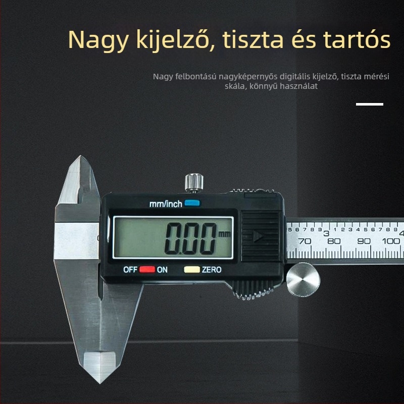 Rozsdamentes acélból készült digitális tolómérő, digitális kijelzővel, ipari precízió