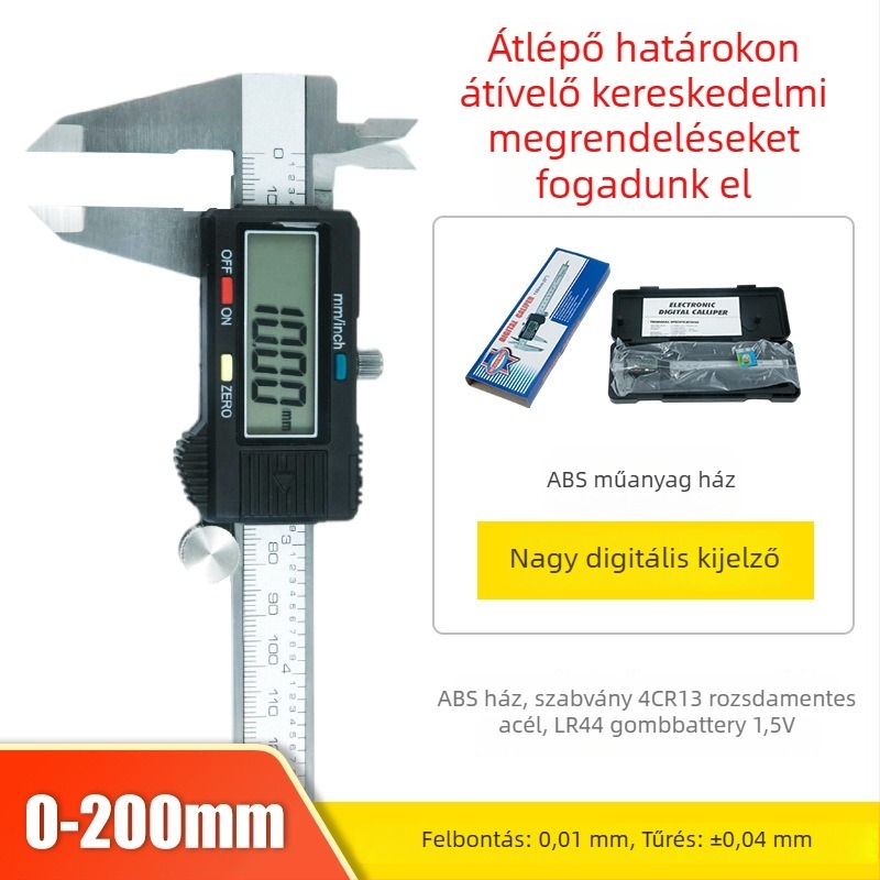 Rozsdamentes acélból készült digitális tolómérő, digitális kijelzővel, ipari precízió