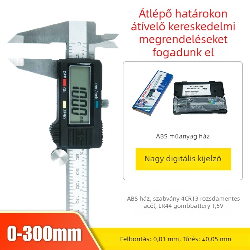 Rozsdamentes acélból készült digitális tolómérő, digitális kijelzővel, ipari precízió
