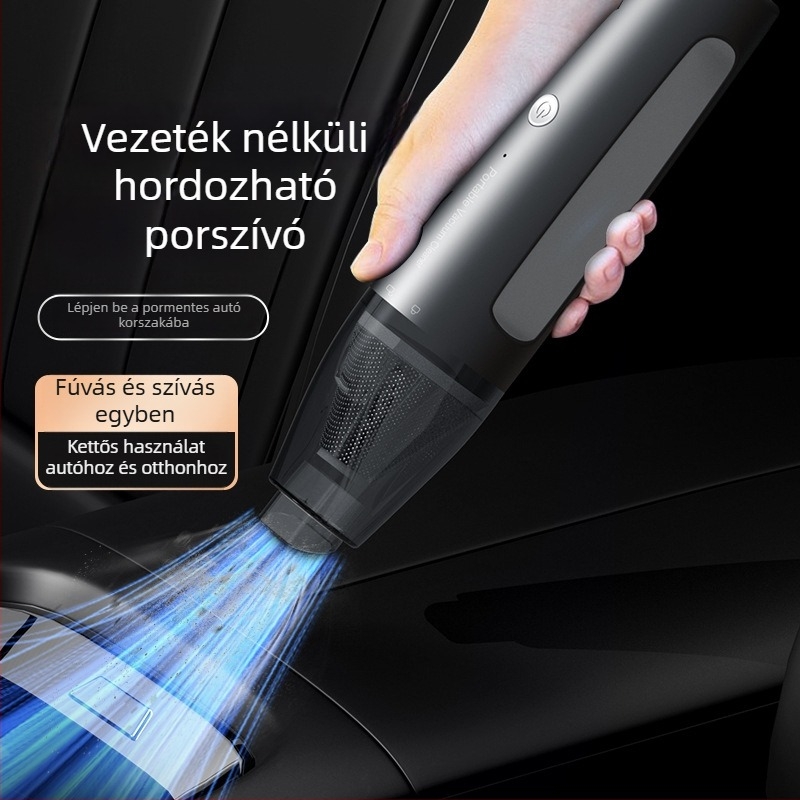 Vezeték nélküli kézi porszívó autóhoz, 50W, 2100–3000 Pa szívás, 36–45 dB zaj, beépített 1000–1600 mAh akkumulátor, száraz típus, porgyűjtő tartály