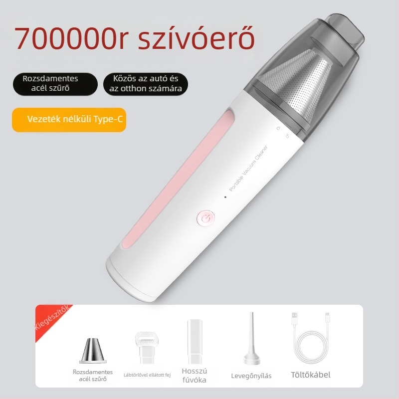 Vezeték nélküli kézi porszívó autóhoz, 50W, 2100–3000 Pa szívás, 36–45 dB zaj, beépített 1000–1600 mAh akkumulátor, száraz típus, porgyűjtő tartály