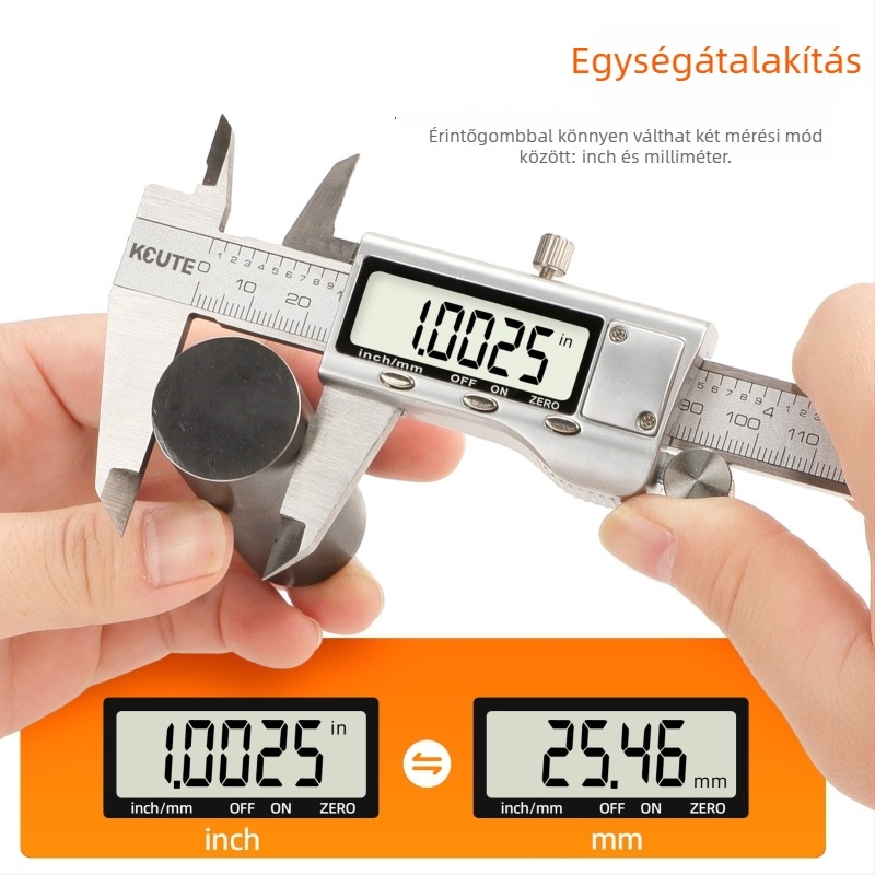 Rozsdamentes acélból készült digitális tolómérő mélységmérő funkcióval – nagy pontosságú, ipari osztály