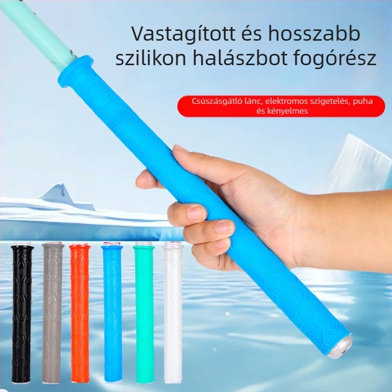 Szilikon fogantyú burkolat horgászbothoz — vastagított, puha, kopásálló, csúszásmentes, stopperrel