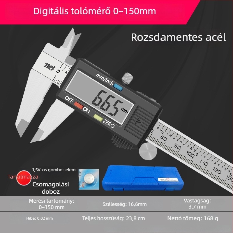 Digitális tolómérő jáde ékszerekhez - nagy pontosságú, elektronikus kijelző, mérési tartomány 0-150-200 mm, Tin hua da