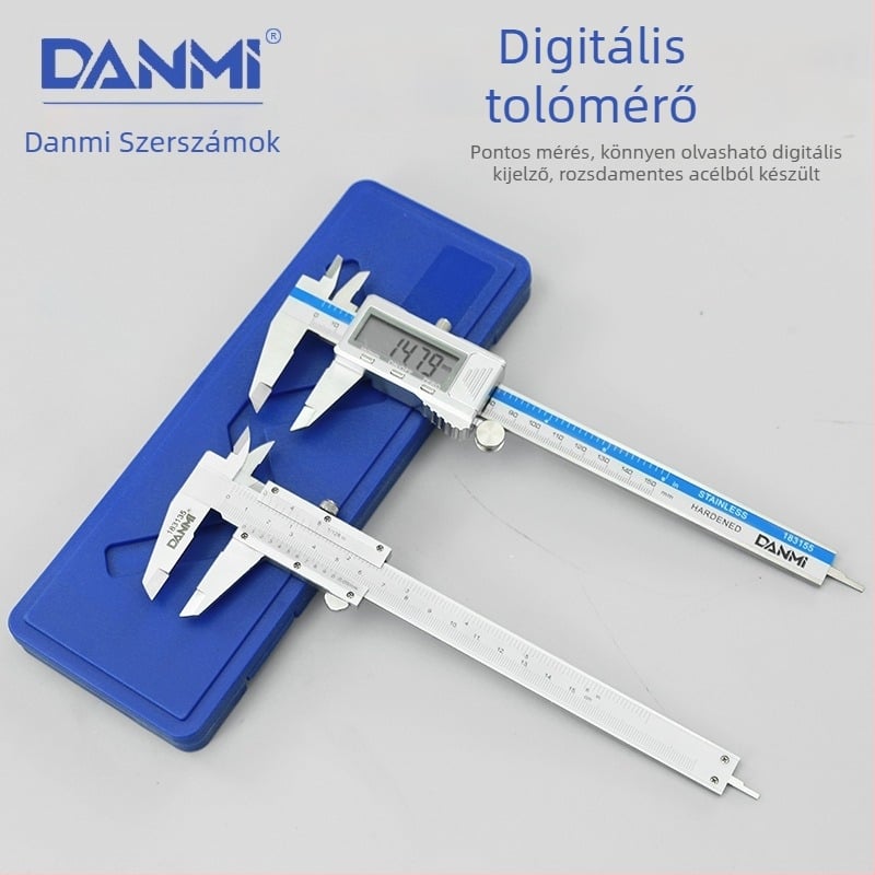 Danmi Digitális Tolómérő Háttérvilágítású Kijelzővel, Rozsdamentes Acél Burkolat
