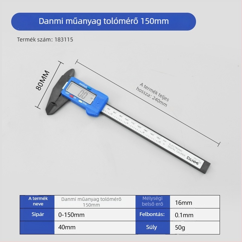 Danmi Digitális Tolómérő Háttérvilágítású Kijelzővel, Rozsdamentes Acél Burkolat