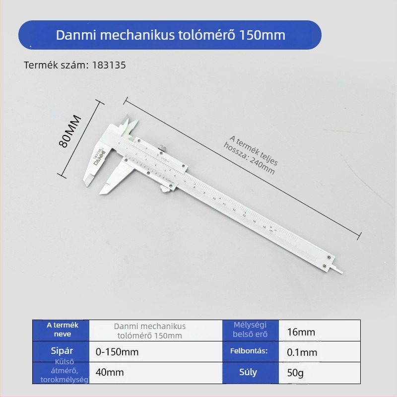 Danmi Digitális Tolómérő Háttérvilágítású Kijelzővel, Rozsdamentes Acél Burkolat