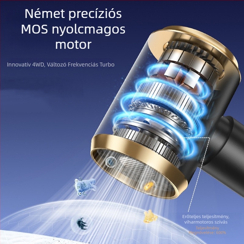 Autó és otthon – vezeték nélküli porszívó, 12V, 120W, 4500 Pa, 30 perc