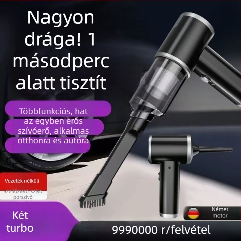 Kézi autó- és háztartási porszívó, tölthető, 90W, 20000Pa szívás, gumiabroncsnyomás mérés