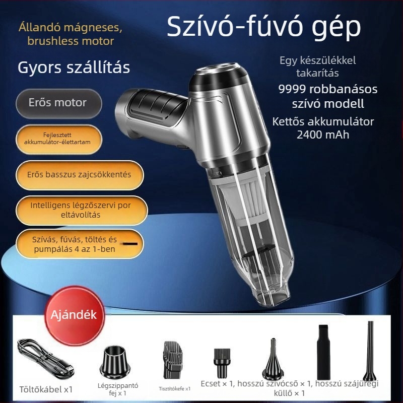 Vezeték nélküli autó porszívó, 20000 Pa szívóerő, 300 W teljesítmény, újratölthető, akár 45 perc üzemidő, alacsony zaj