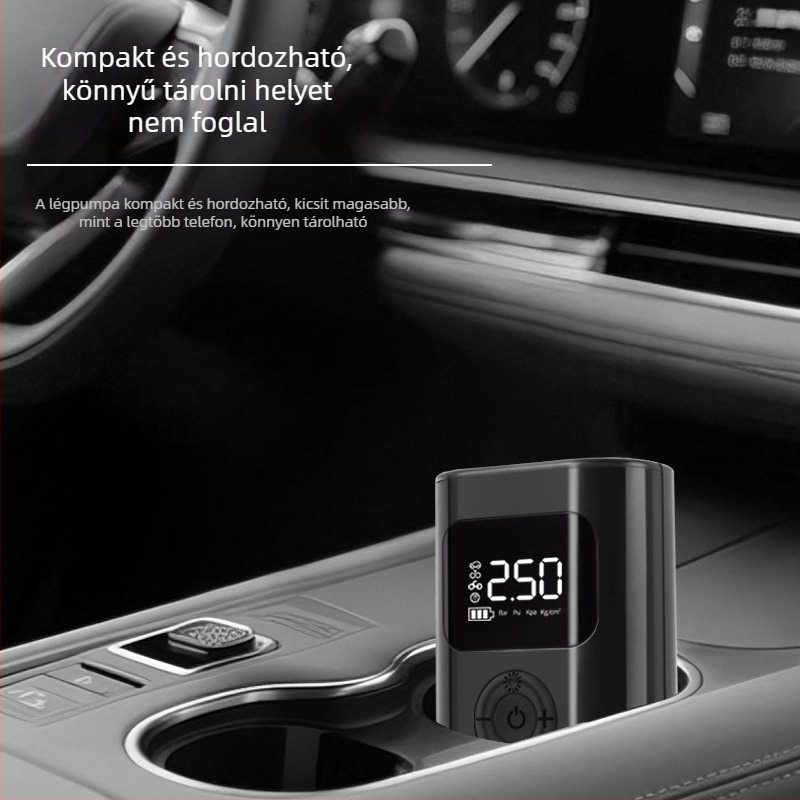 Autóba szerelhető vezeték nélküli levegőpumpa digitális kijelzővel, hordozható, többfunkciós vészpumpa elektromos járművekhez