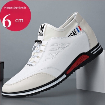 Férfi mindennapi edzőcipő belső magasítóval 3-5 cm, bőr felsőrész, lélegző gumitalp